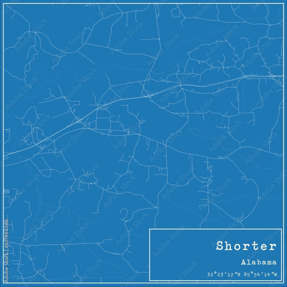 Blueprint US city map of Shorter, Alabama. Blueprint US city map of Shorter, Alabama.