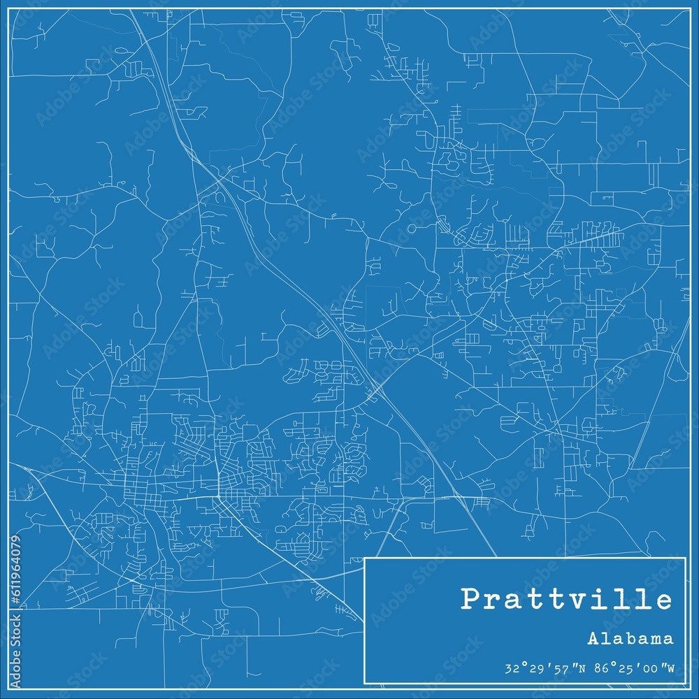 Blueprint US city map of Prattville, Alabama. Blueprint US city map of Prattville, Alabama.