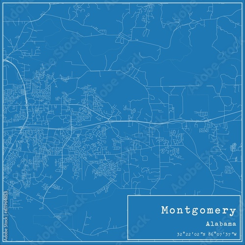 Blueprint US city map of Montgomery  Alabama.