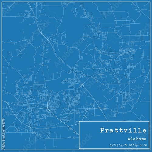 Blueprint US city map of Prattville  Alabama.