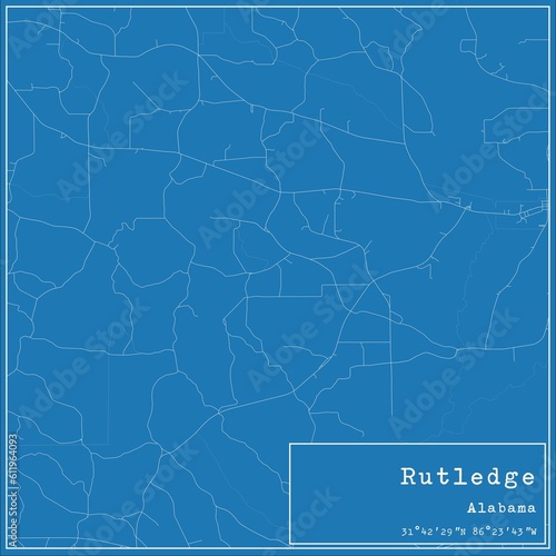 Blueprint US city map of Rutledge, Alabama.