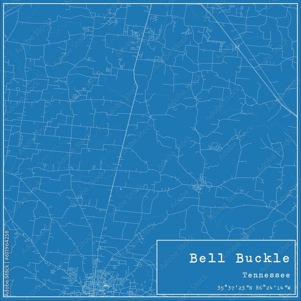 Blueprint US city map of Bell Buckle, Tennessee.