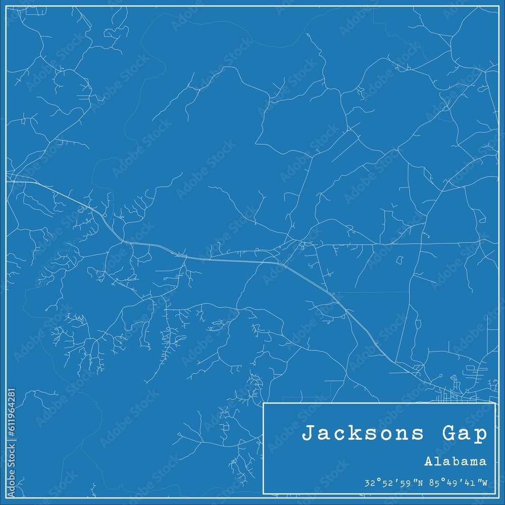 Blueprint US city map of Jacksons Gap, Alabama.