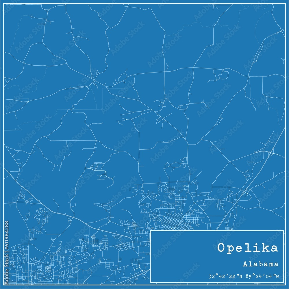 Fototapeta premium Blueprint US city map of Opelika, Alabama.