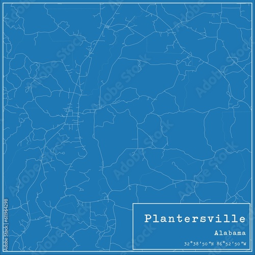 Blueprint US city map of Plantersville, Alabama.