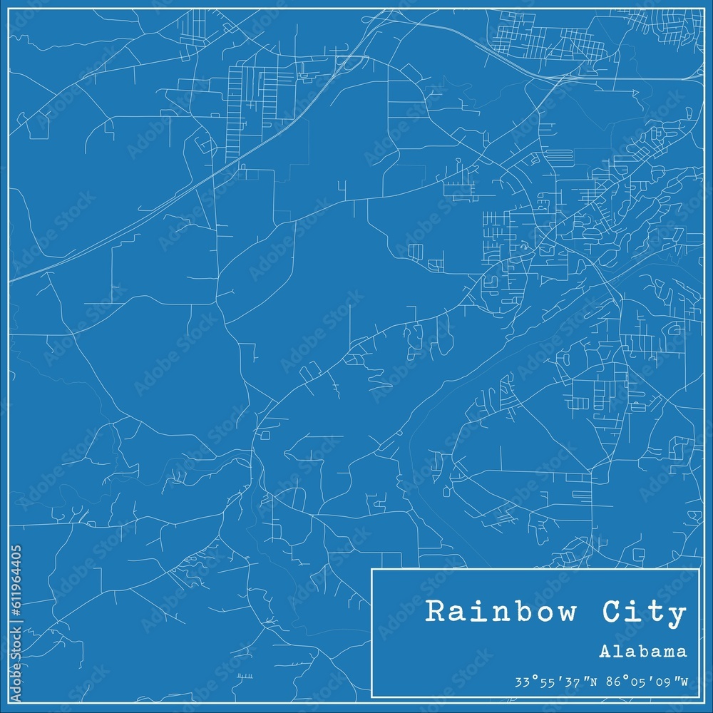 Blueprint US city map of Rainbow City, Alabama.