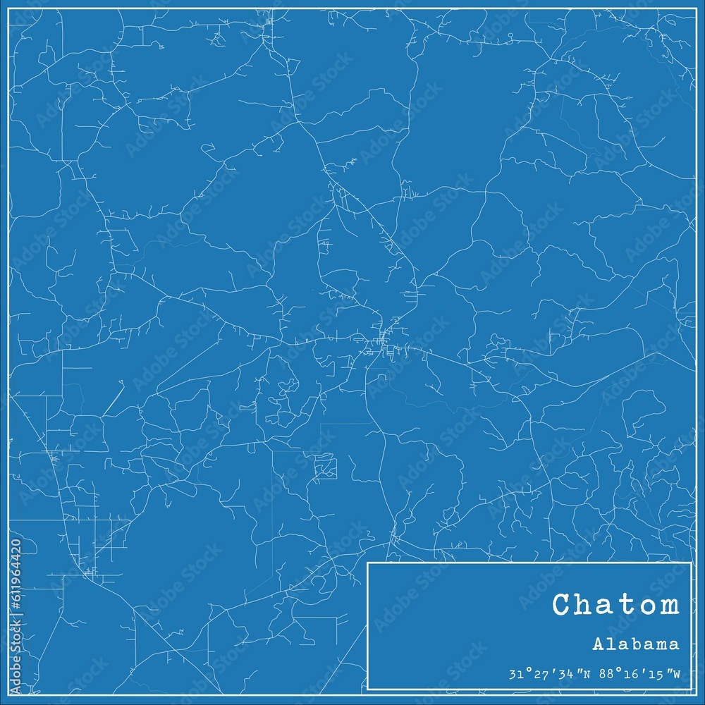 Blueprint US city map of Chatom, Alabama.