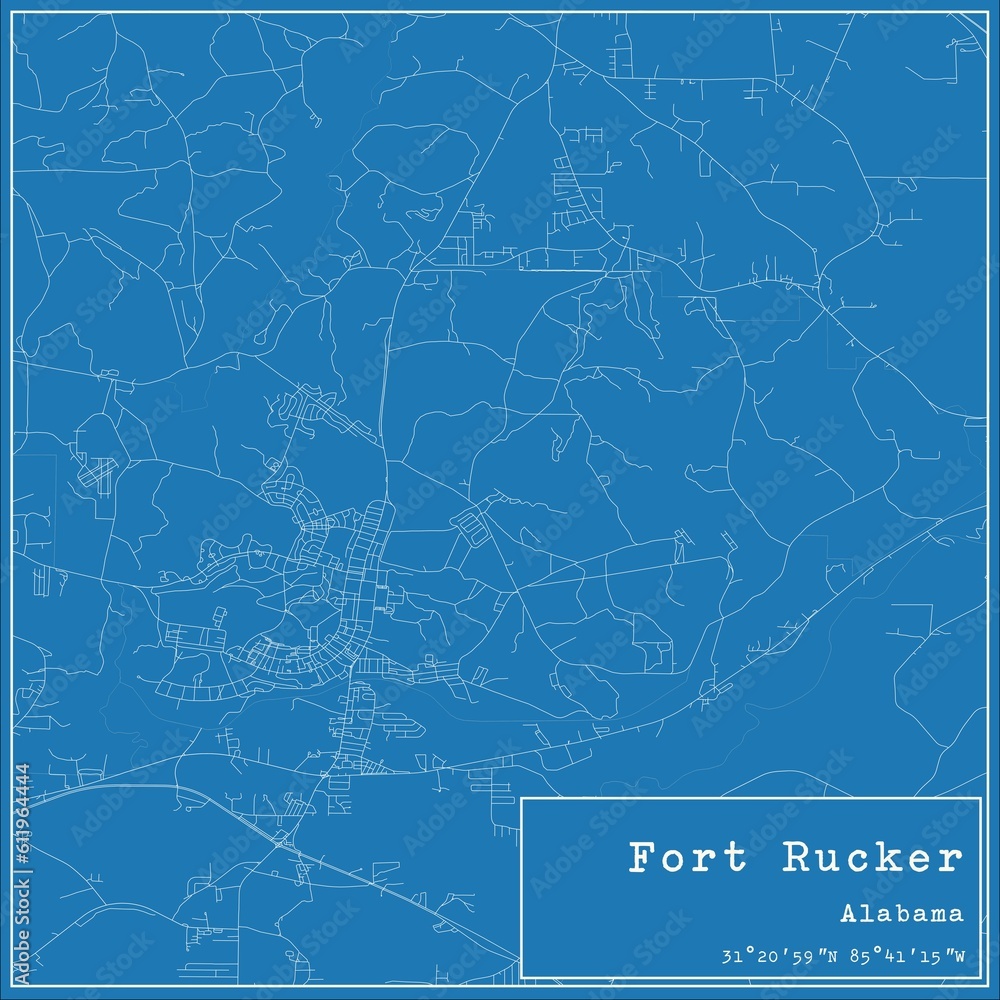 Blueprint US city map of Fort Rucker, Alabama.