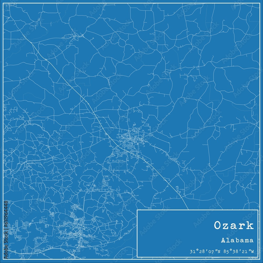 Blueprint US city map of Ozark, Alabama.