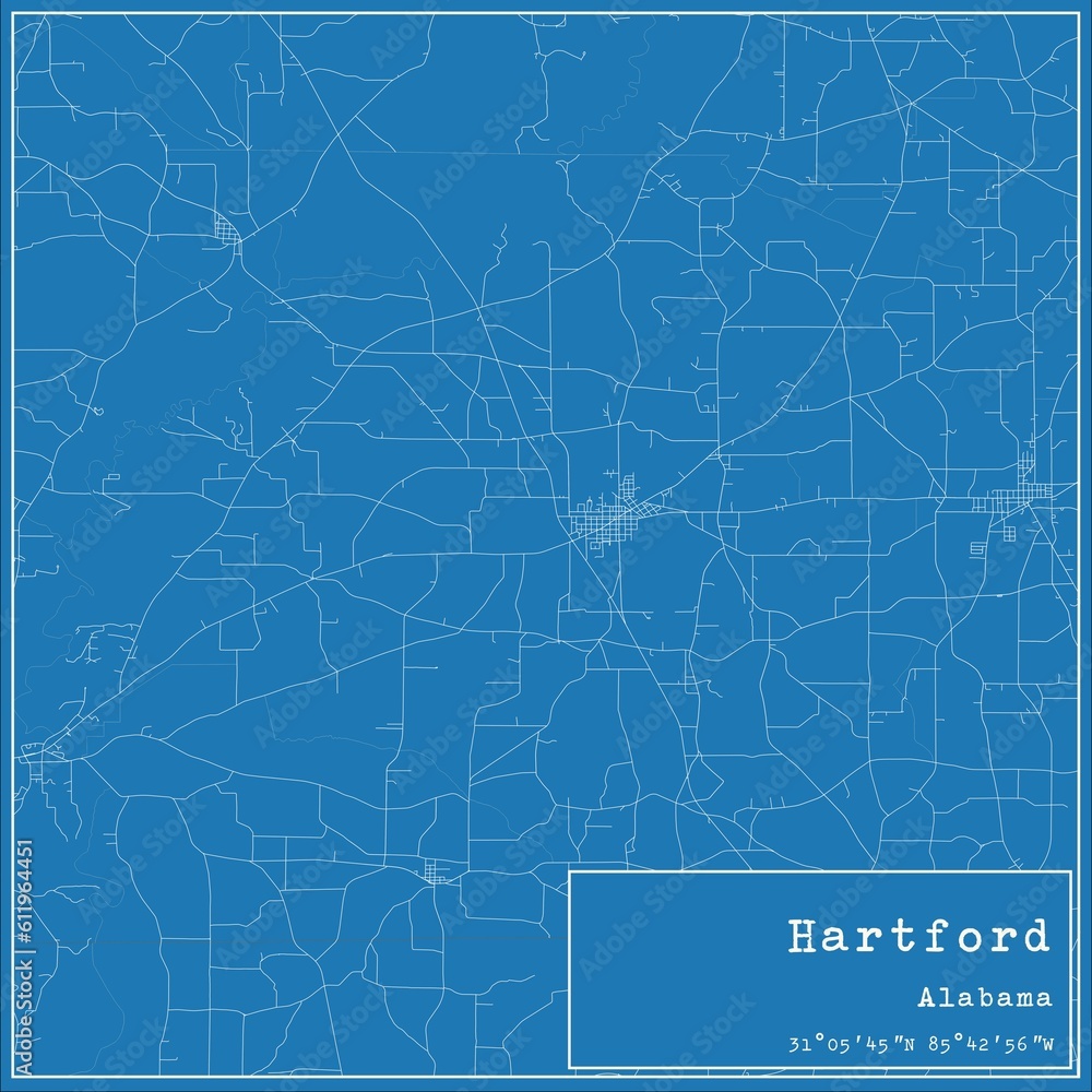 Blueprint US city map of Hartford, Alabama.