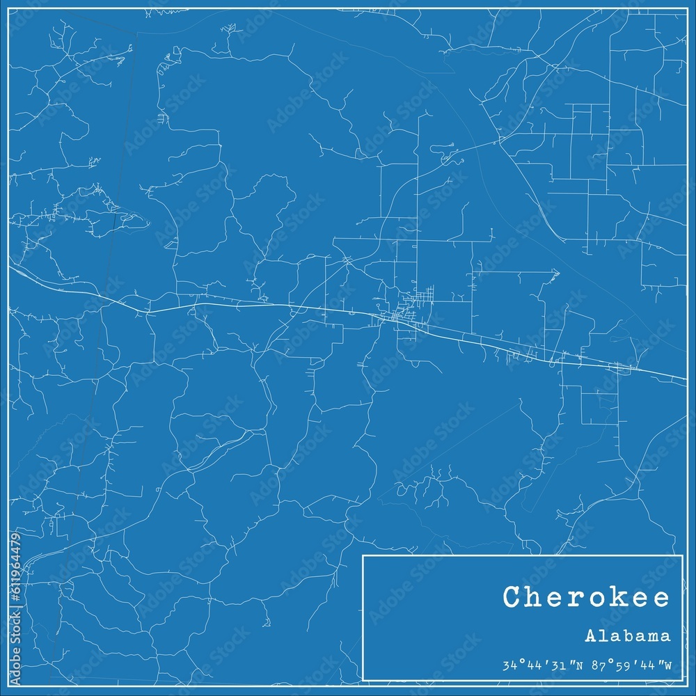 Blueprint US city map of Cherokee, Alabama. Blueprint US city map of Cherokee, Alabama.