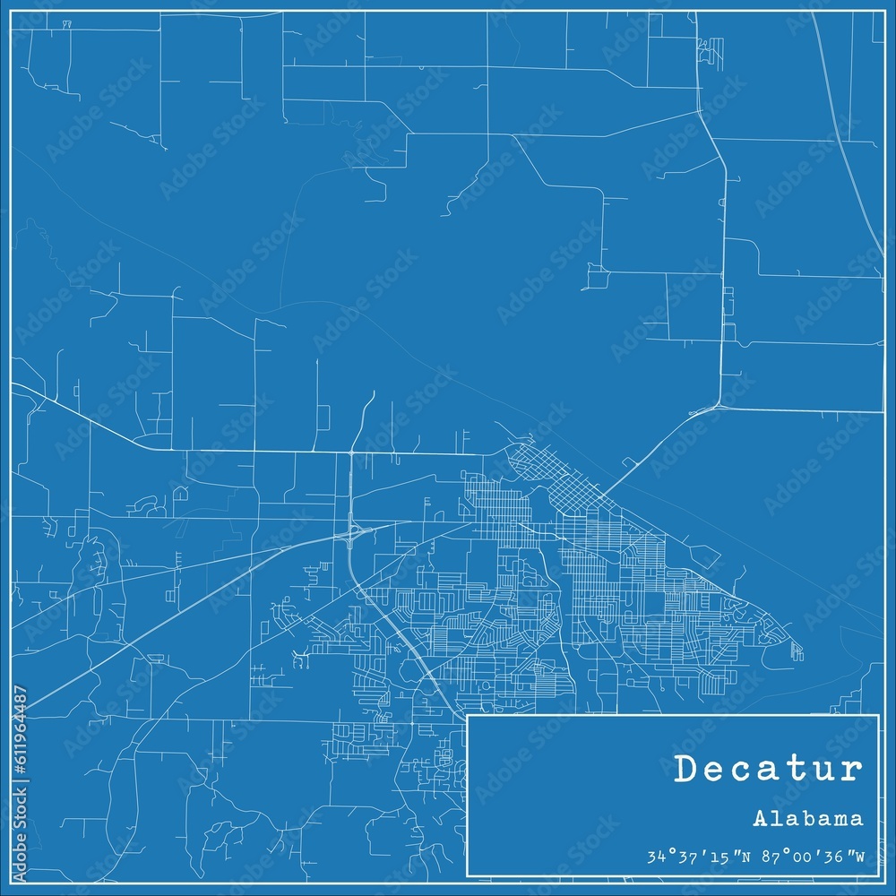 Blueprint US city map of Decatur, Alabama.