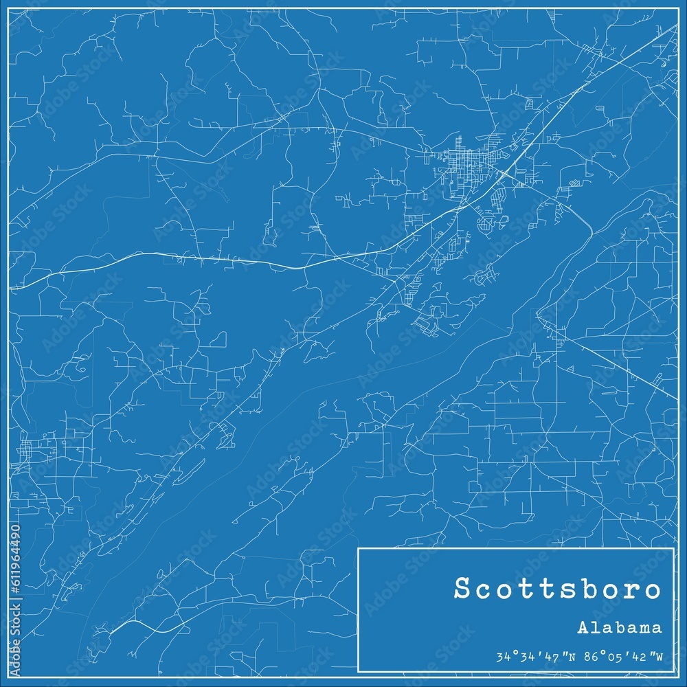 Blueprint US city map of Scottsboro, Alabama.