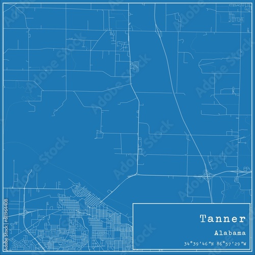 Blueprint US city map of Tanner, Alabama.