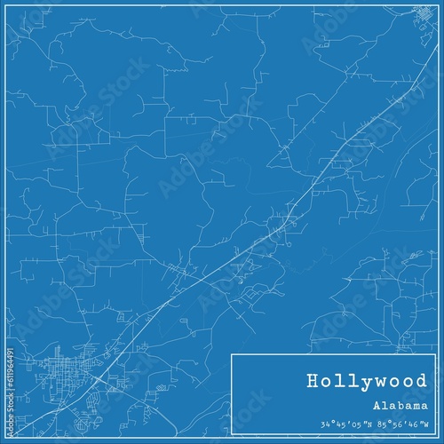 Blueprint US city map of Hollywood, Alabama.