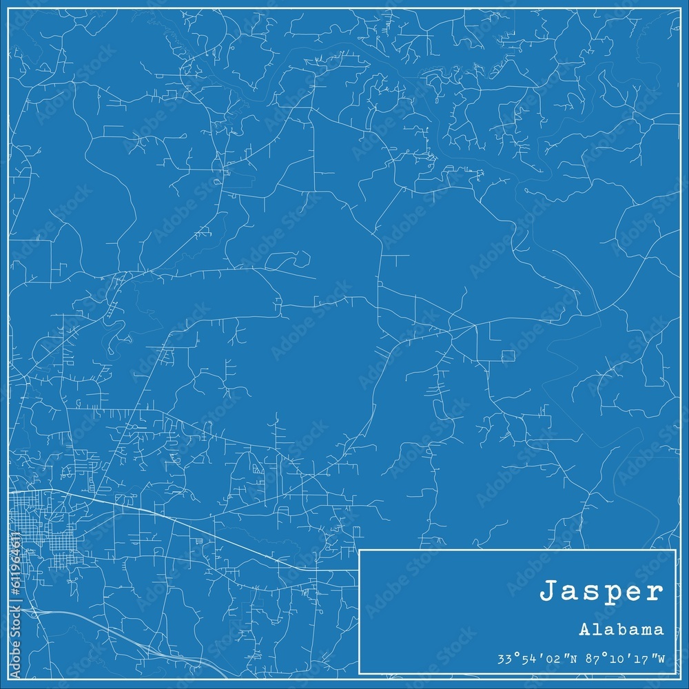 Blueprint US city map of Jasper, Alabama.
