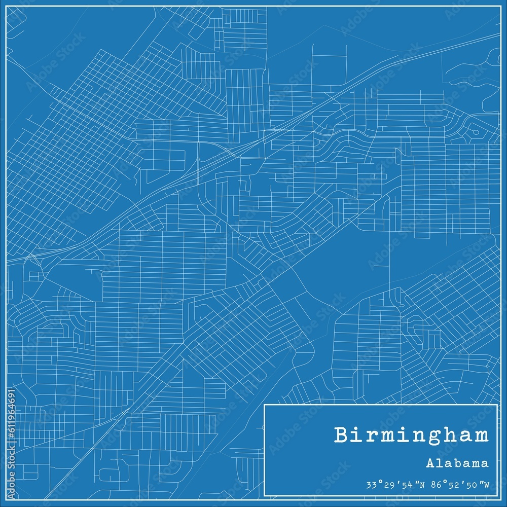 Blueprint US city map of Birmingham, Alabama. Blueprint US city map of Birmingham, Alabama.