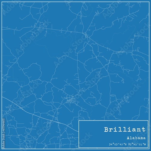 Blueprint US city map of Brilliant, Alabama.