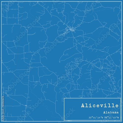 Blueprint US city map of Aliceville, Alabama.