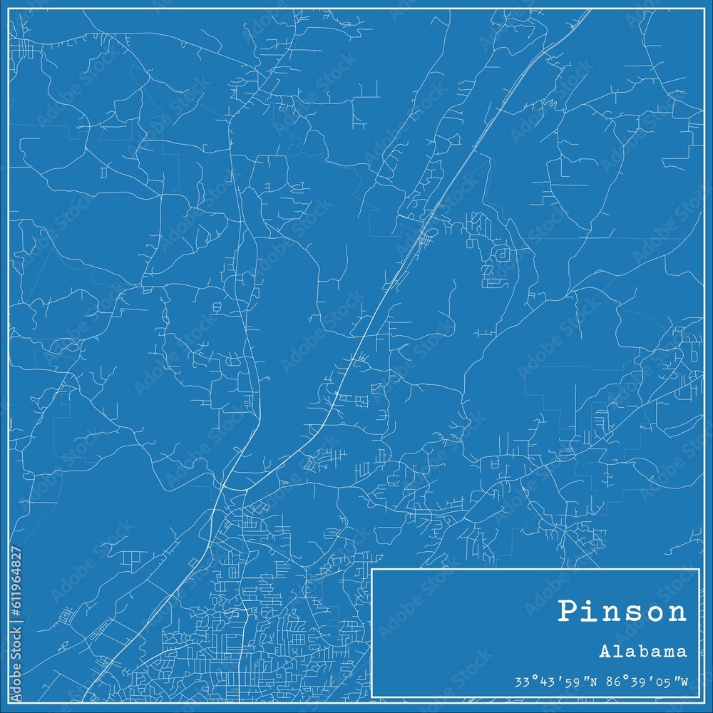 Blueprint US city map of Pinson, Alabama.