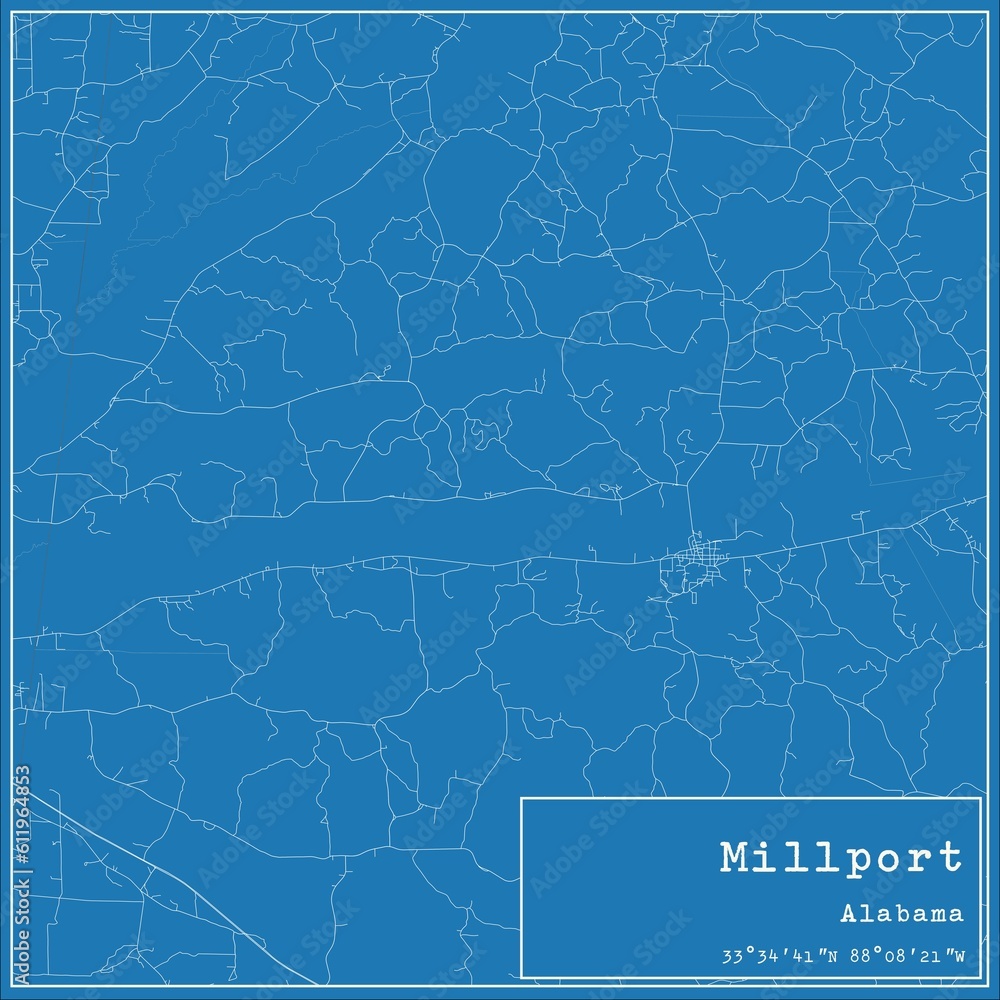 Blueprint US city map of Millport, Alabama.