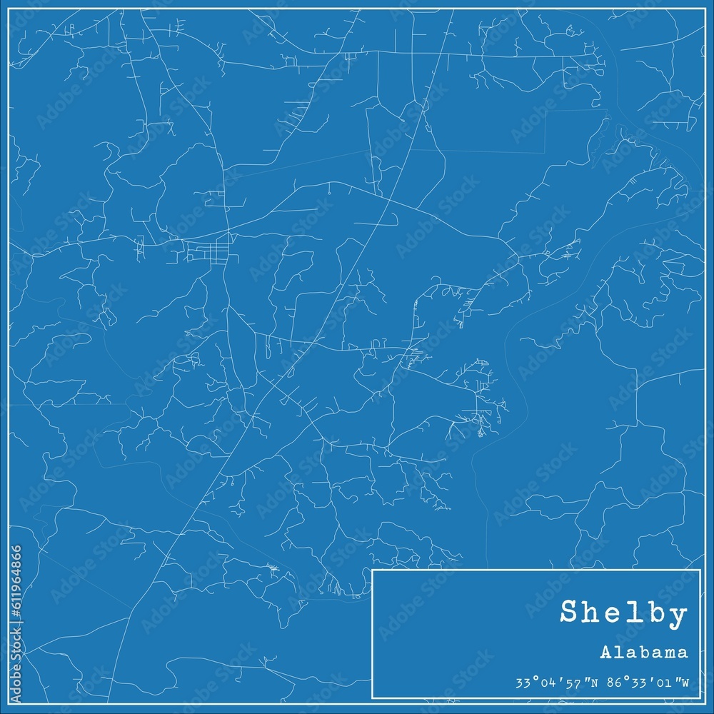 Blueprint US city map of Shelby, Alabama.