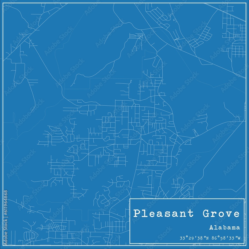 Blueprint US city map of Pleasant Grove, Alabama.