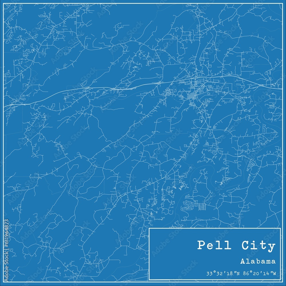 Blueprint US city map of Pell City, Alabama.