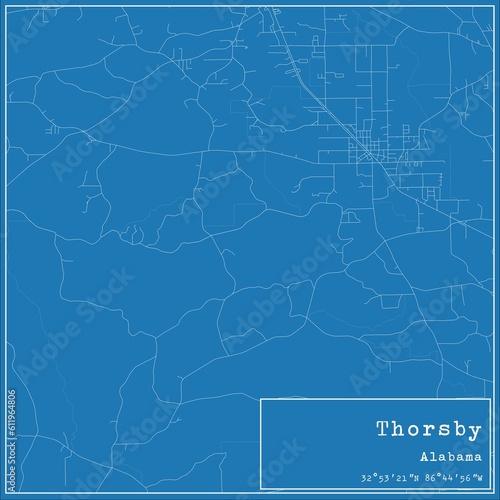 Blueprint US city map of Thorsby, Alabama.