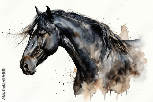 Black horse watercolor. Generate Ai