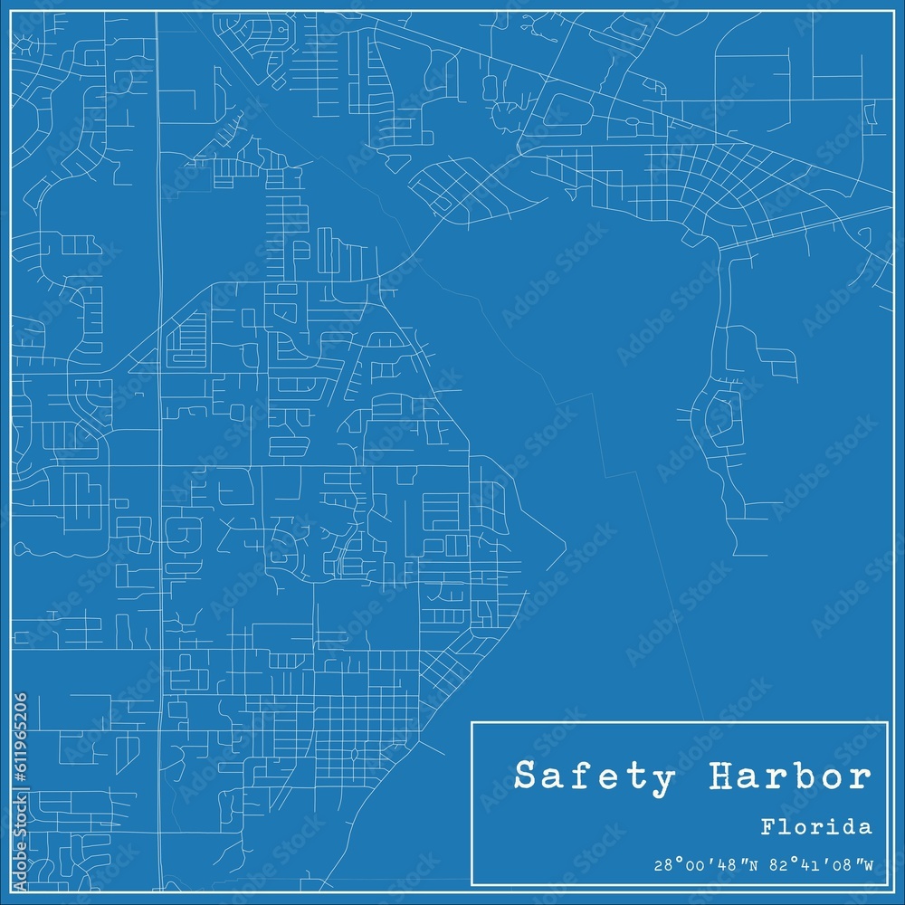 Blueprint US city map of Safety Harbor, Florida.