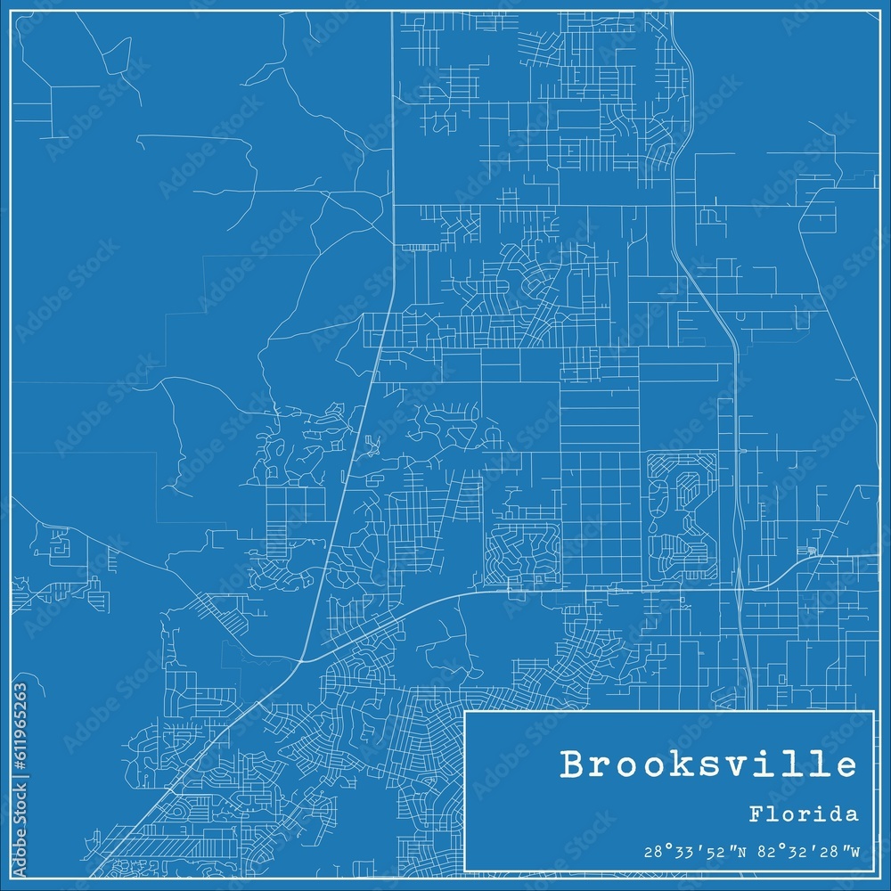 Blueprint US city map of Brooksville, Florida.