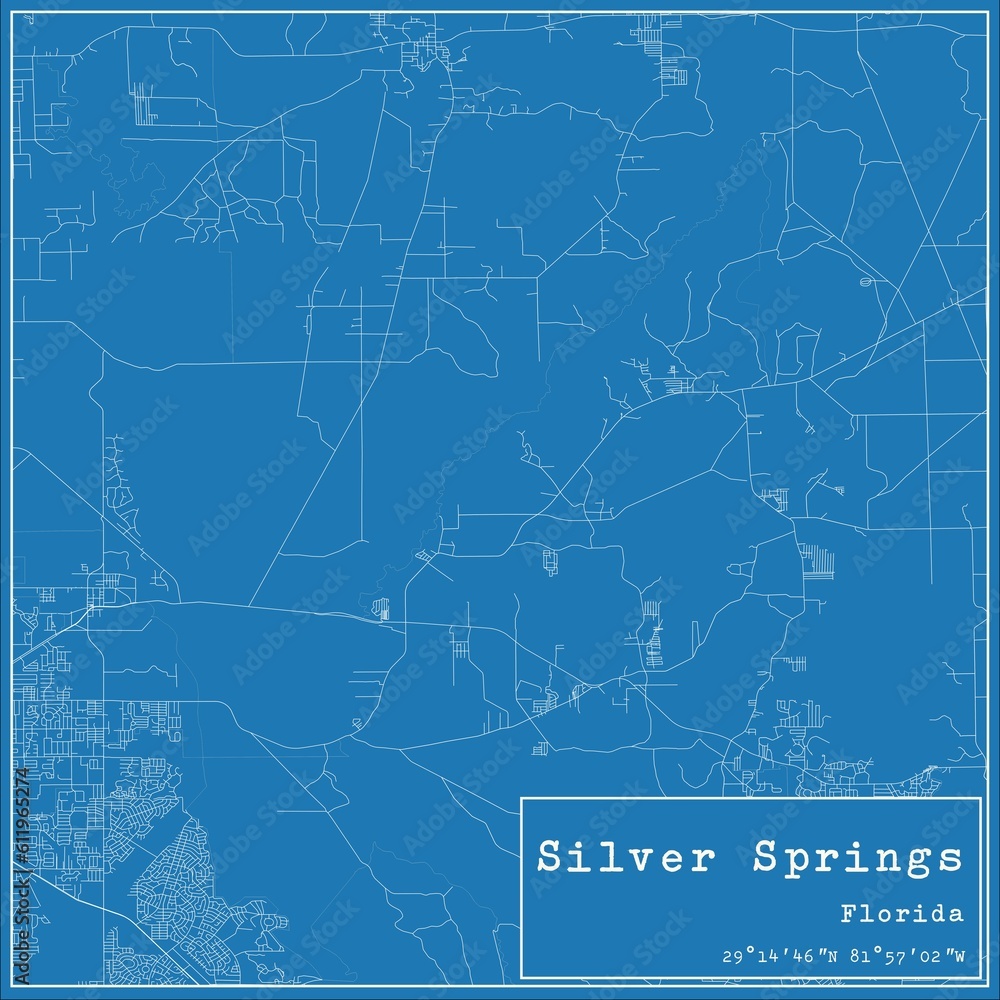 Blueprint US city map of Silver Springs, Florida.