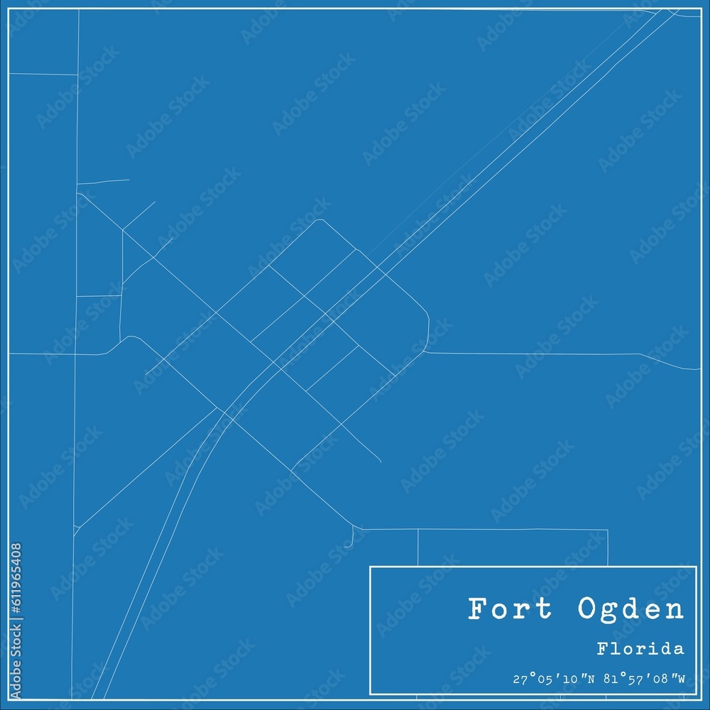 Blueprint US city map of Fort Ogden, Florida.