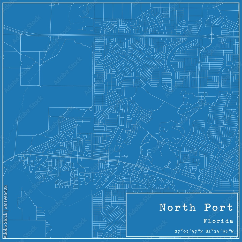 Blueprint US city map of North Port, Florida.
