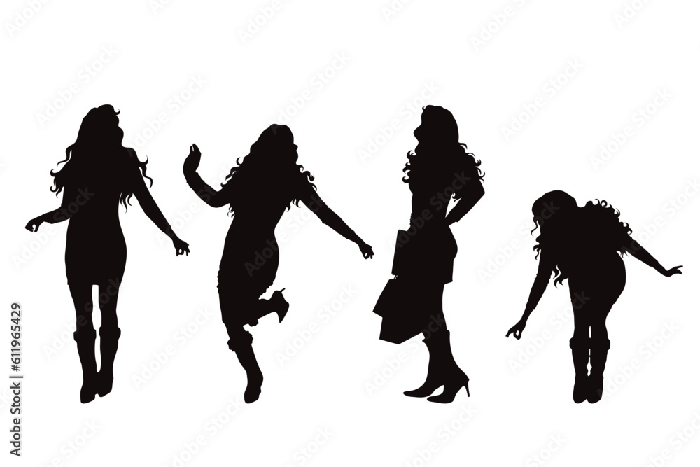 Set of vector silhouettes of women on white background.