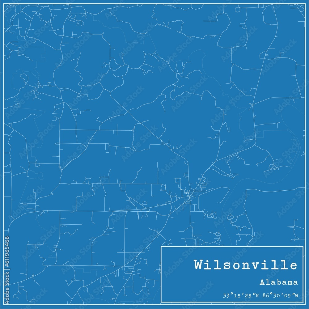 Blueprint US city map of Wilsonville, Alabama.