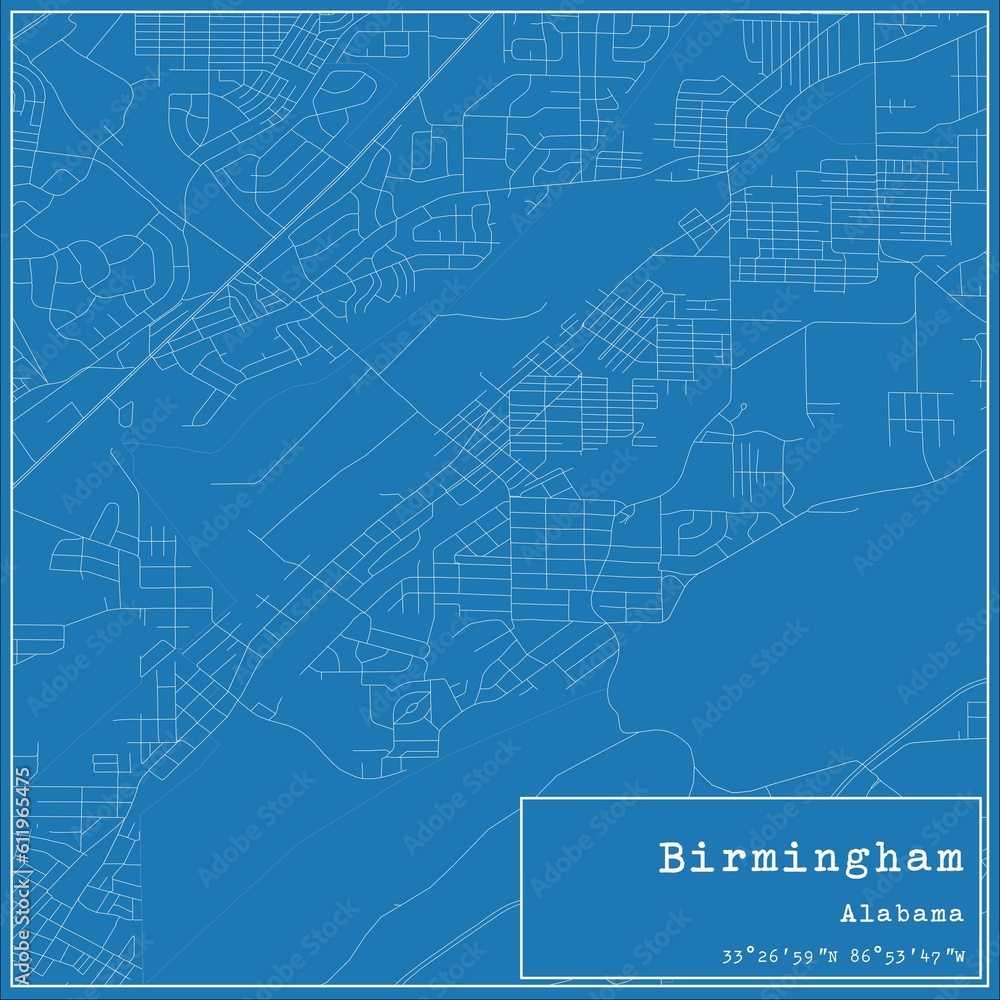 Fototapeta premium Blueprint US city map of Birmingham, Alabama.