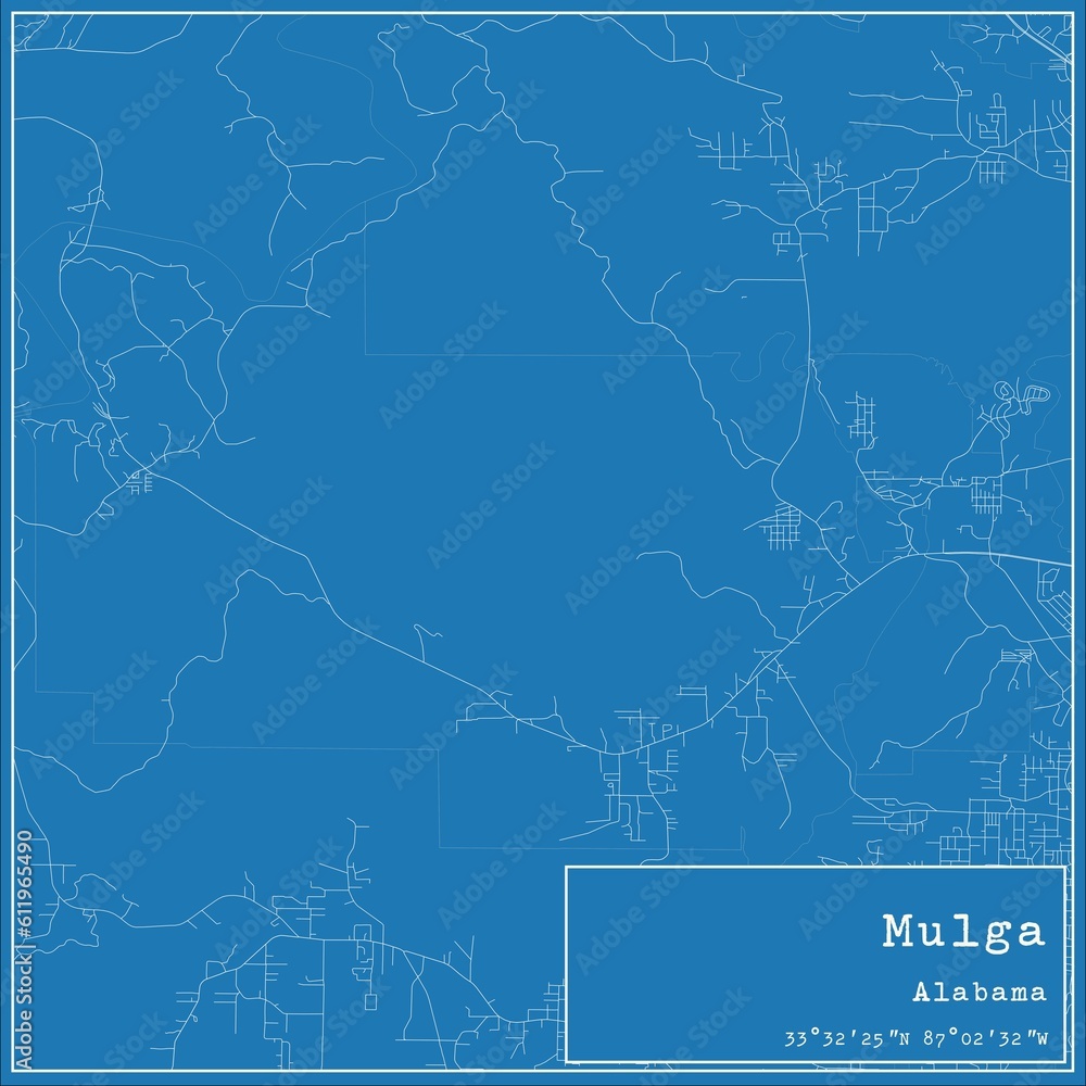 Blueprint US city map of Mulga, Alabama.