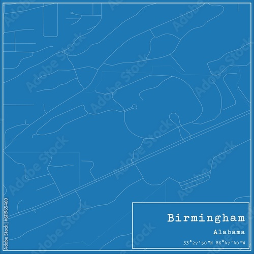 Blueprint US city map of Birmingham, Alabama.