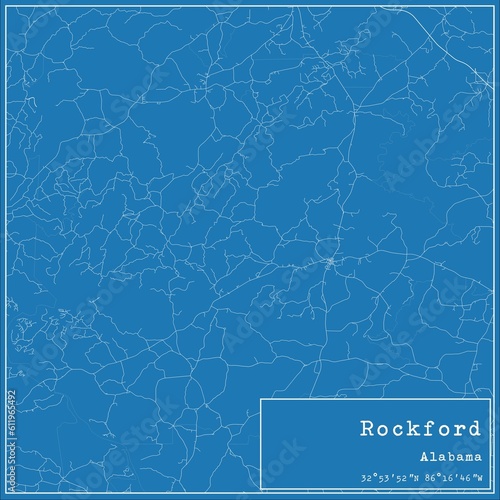 Blueprint US city map of Rockford, Alabama.