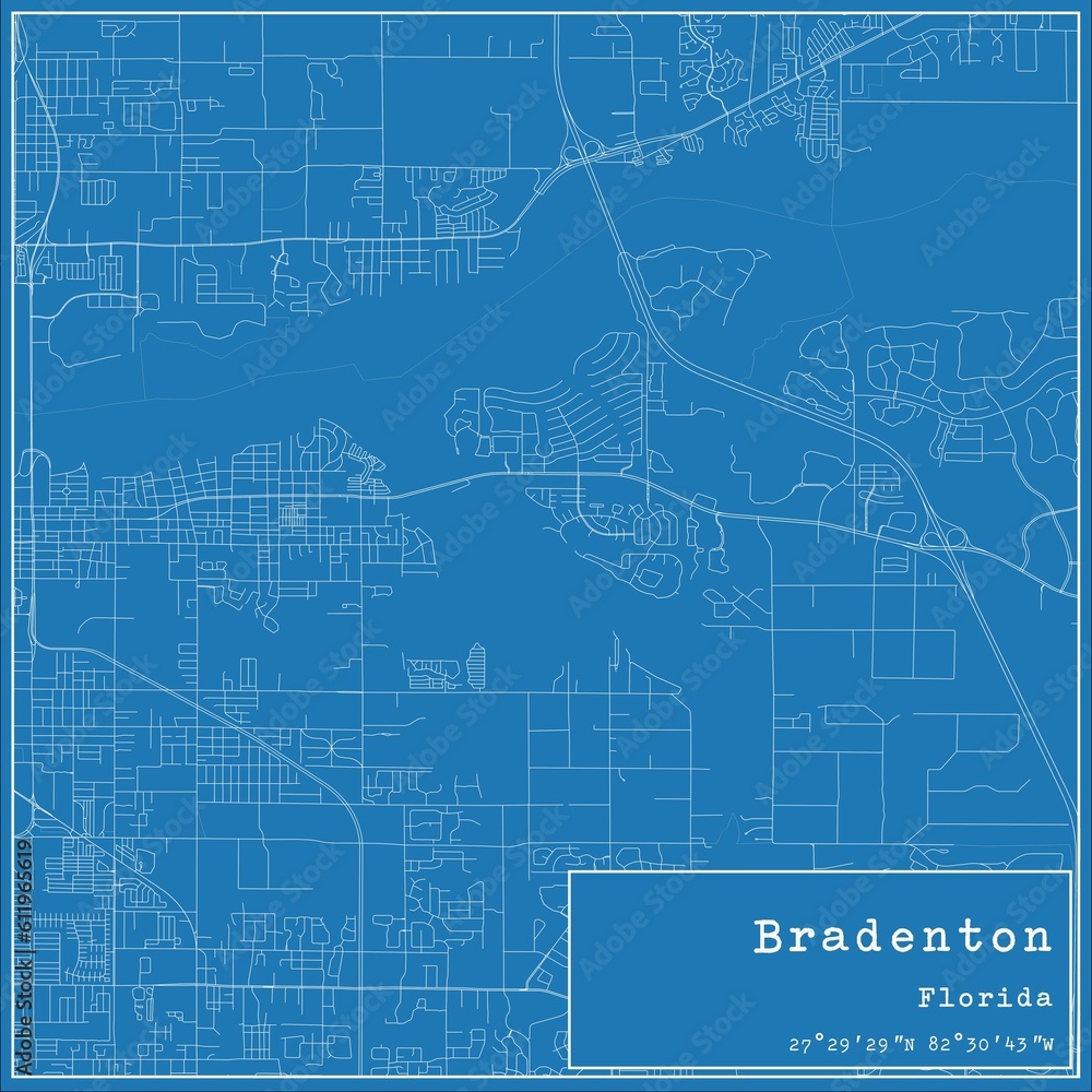 Blueprint US city map of Bradenton, Florida.