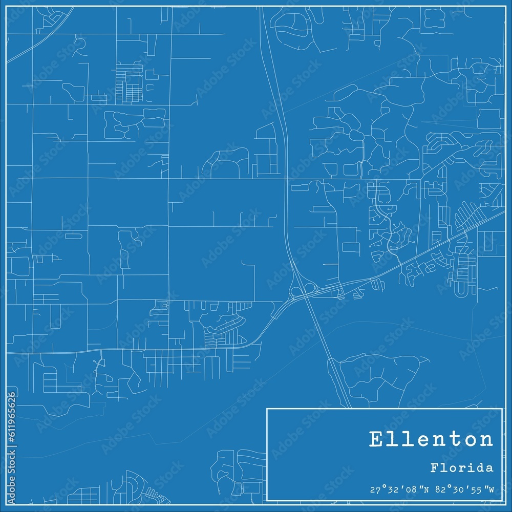Blueprint US city map of Ellenton, Florida.