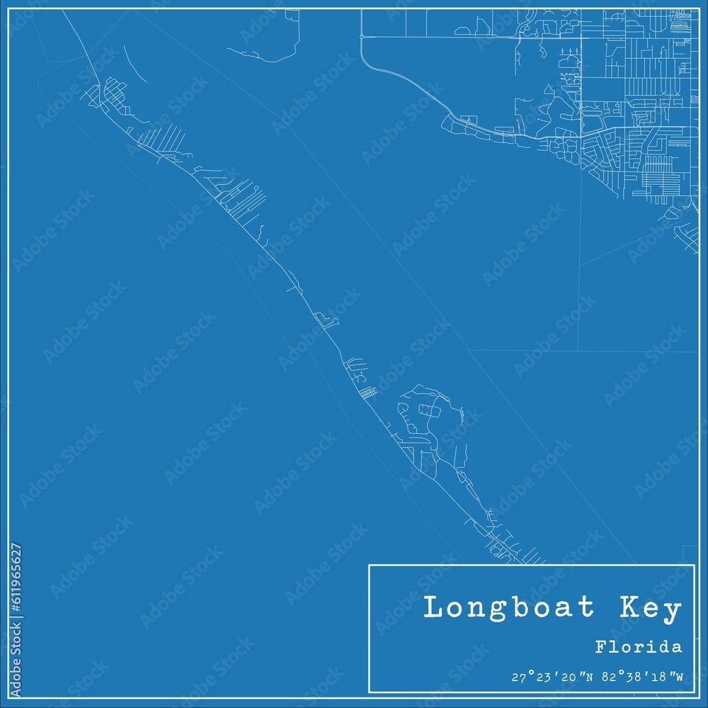 Blueprint US city map of Longboat Key, Florida.
