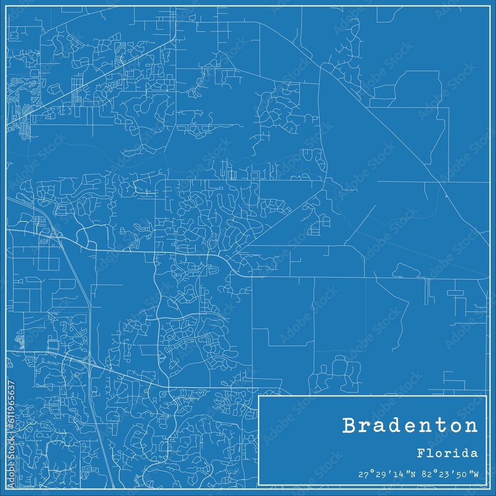 Blueprint US city map of Bradenton, Florida.