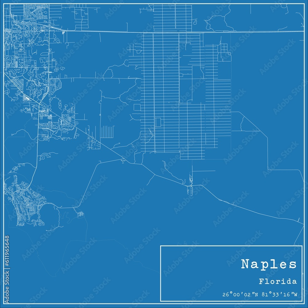 Blueprint US city map of Naples, Florida.