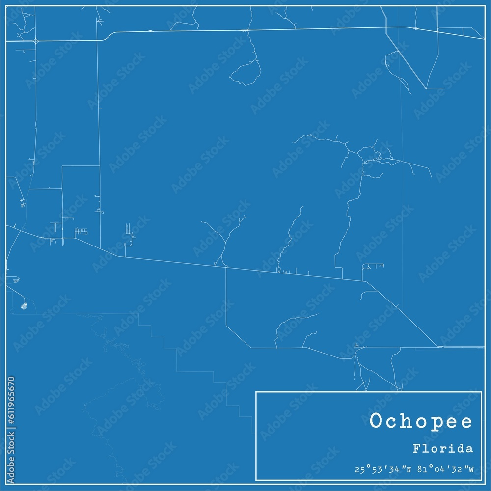 Blueprint US city map of Ochopee, Florida.