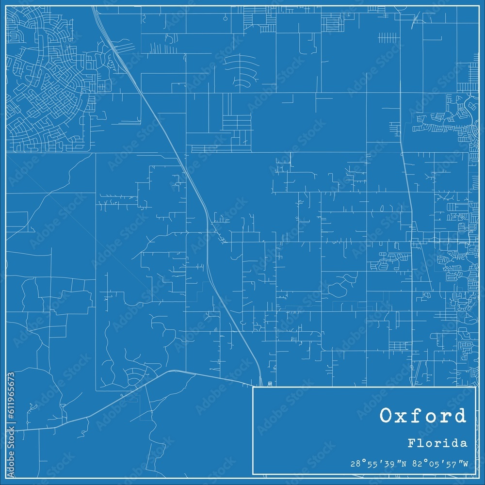 Blueprint US city map of Oxford, Florida.