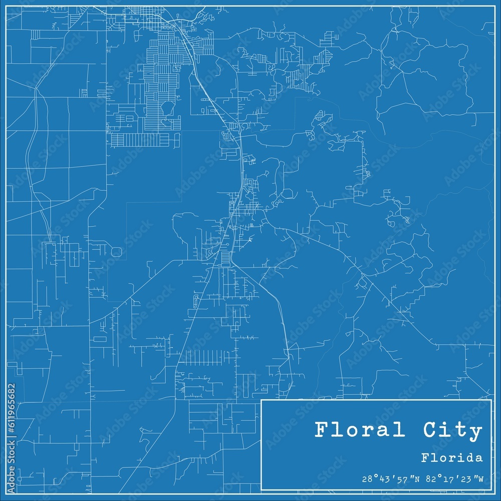 Blueprint US city map of Floral City, Florida.