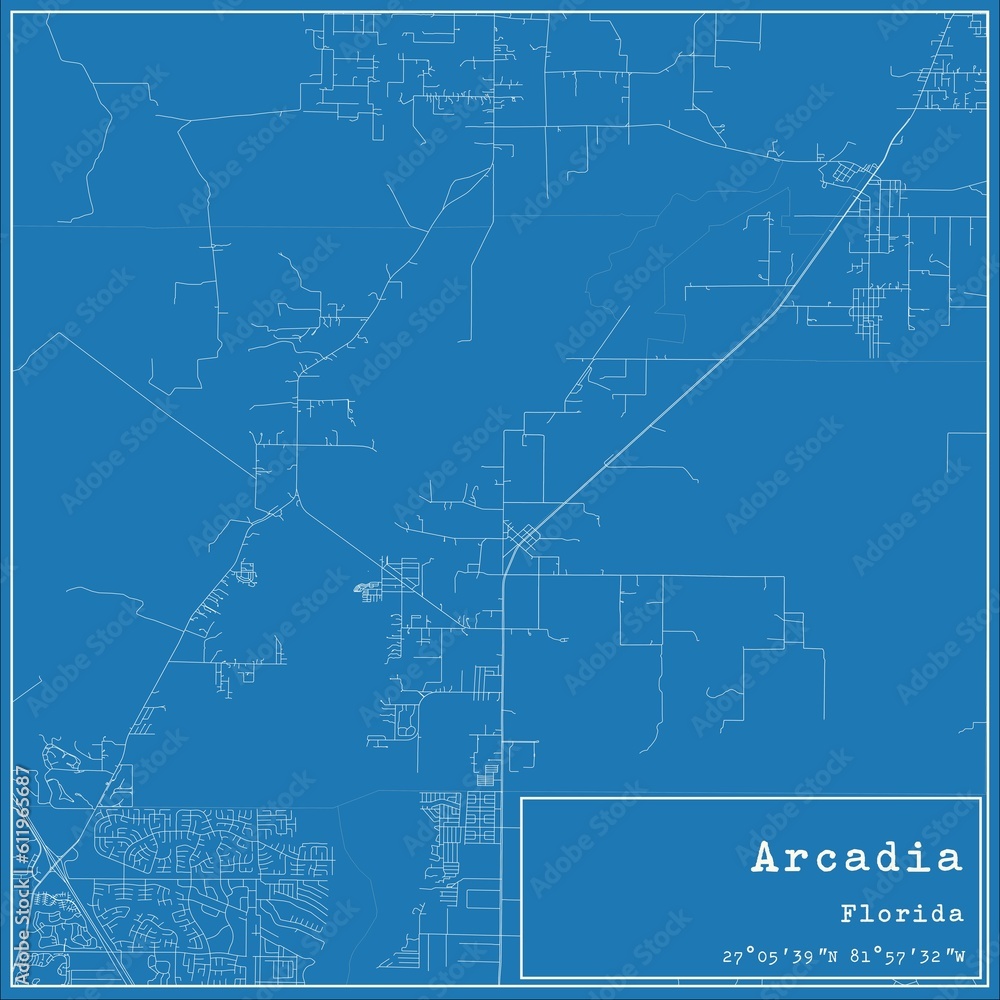 Blueprint US city map of Arcadia, Florida.